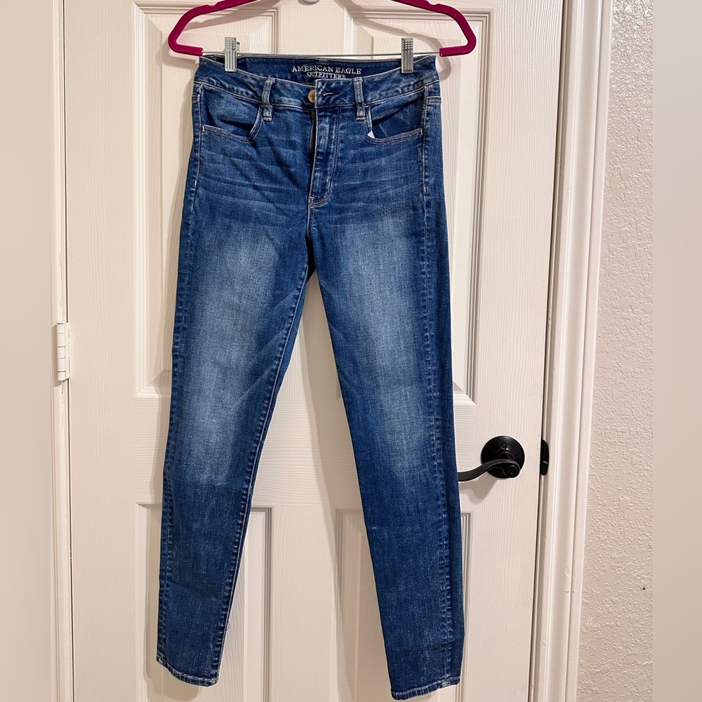 American Eagle Jeans Womens Size 6 Super High Rise Stretch Blue Denim